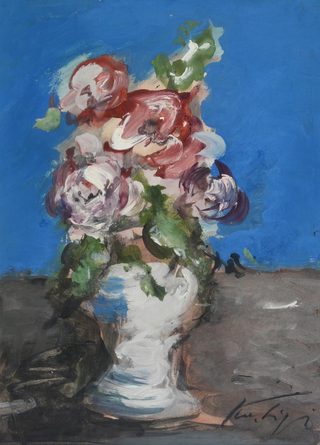 Sergio Scatizzi (1918 - 2009) VASO CON FIORI olio su cartone, cm 50x35 firma