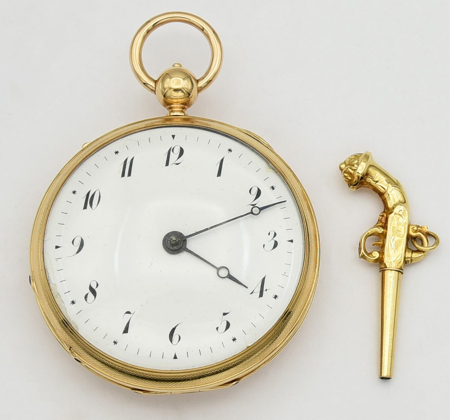 OROLOGIO DA TASCA IN ORO 18K CON CHIAVE ABBINATA, 1820 CASSA: testata oro...