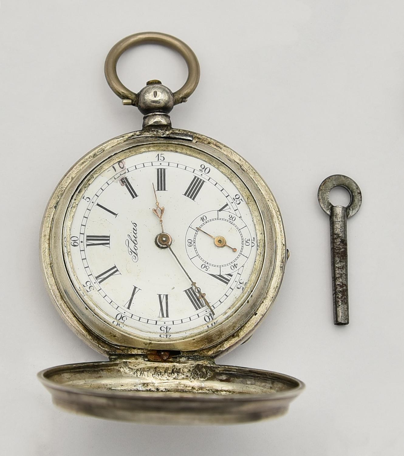 Orologio da tasca con chiave Tobias, Geneve, fine 800, argento 875/1000...
