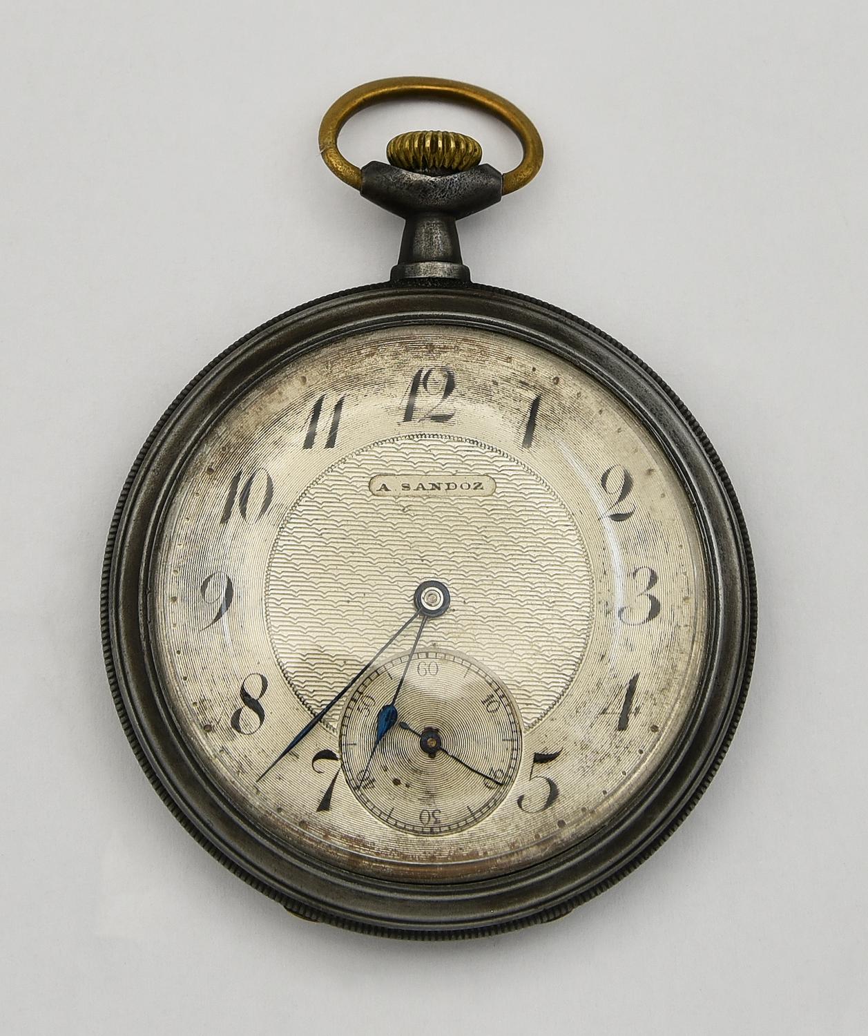 Orologio da tasca A. Sandoz, Svizzera, acciaio, primi 900 CASSA: in acciaio...
