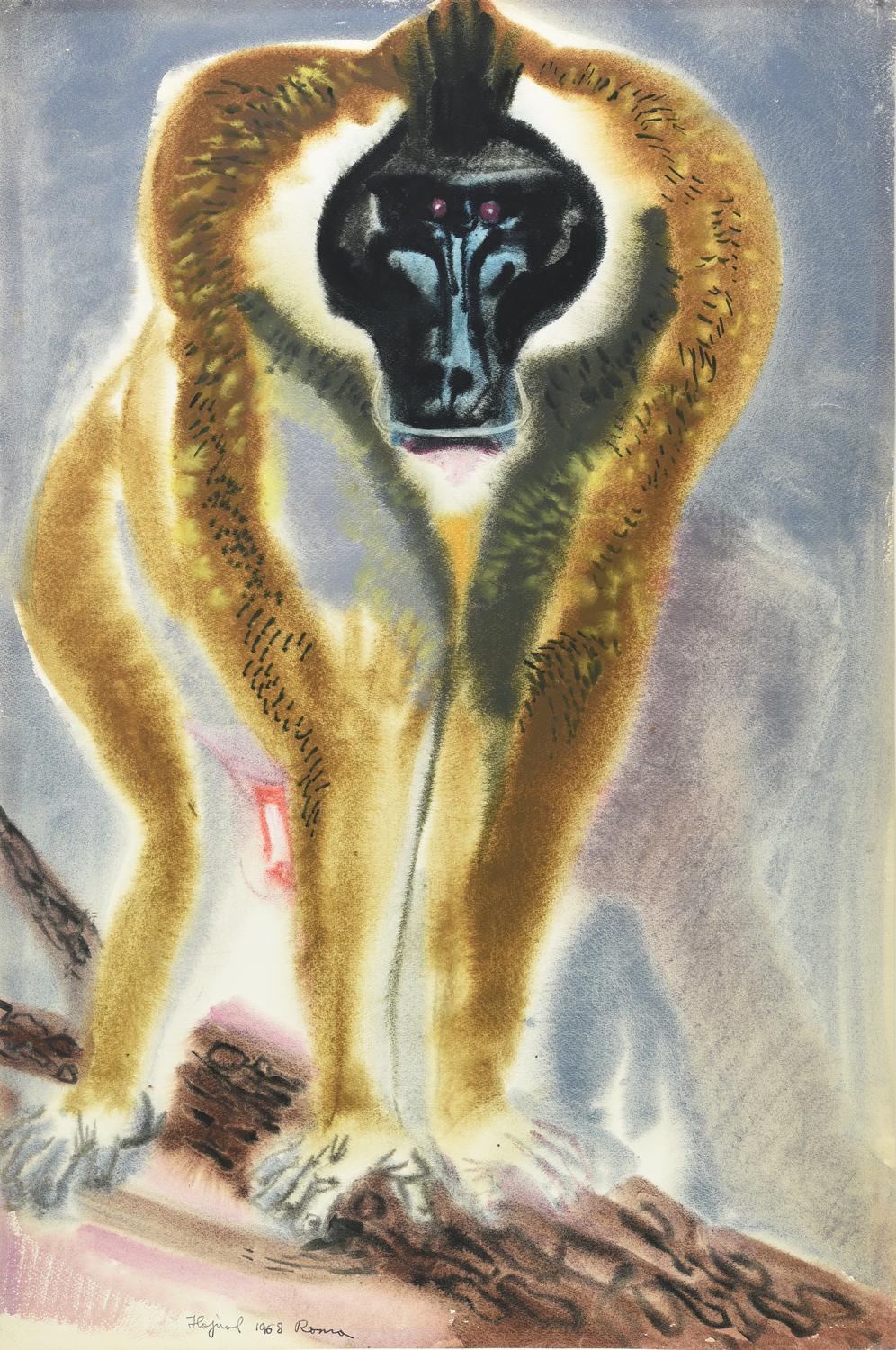 Janos Hajnal (1913 - 2010) SCIMMIA, 1957 acquerello su carta, cm 102x68 firma e data