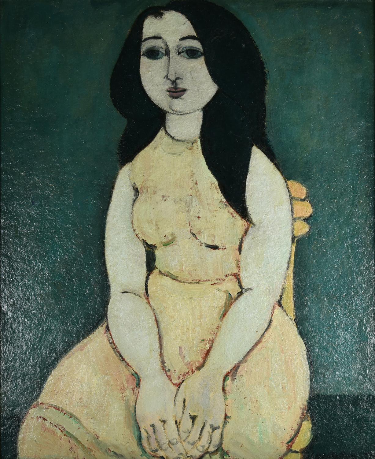 Domenico Cantatore (1906 - 1998) LA RAGAZZA DAI GRANDI CAPELLI, 1950 olio su faesite, cm...