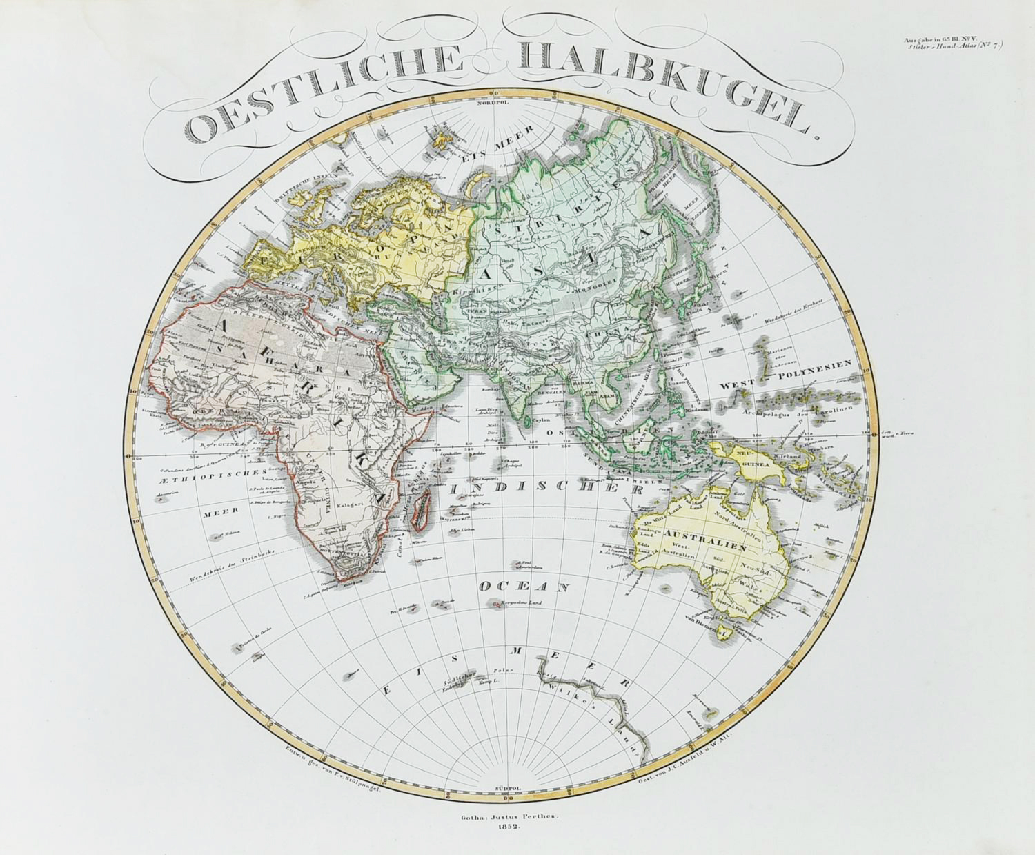 OESTLICHE HALBKUGEL, 1852 incisione con acquarellatura coeva, cm 52,9x60,9...