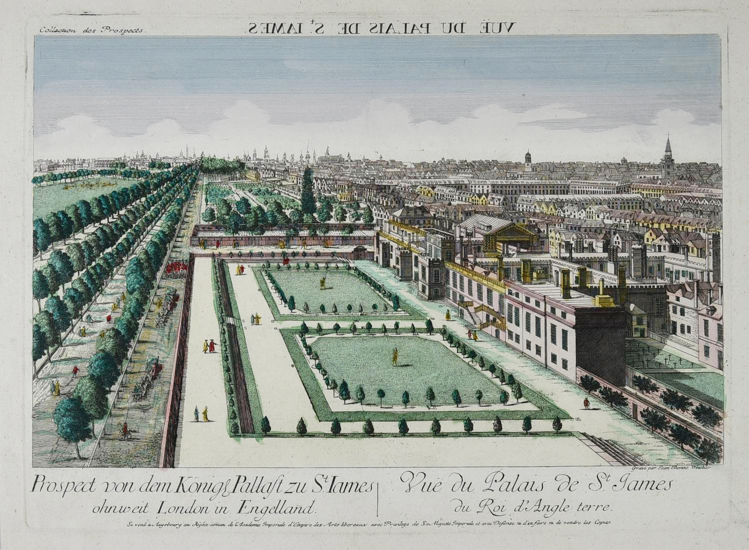VUE DU PALAIS DE ST.JAMES DU ROI D'ANGLETERRE, Ausburg 1770 incisione...