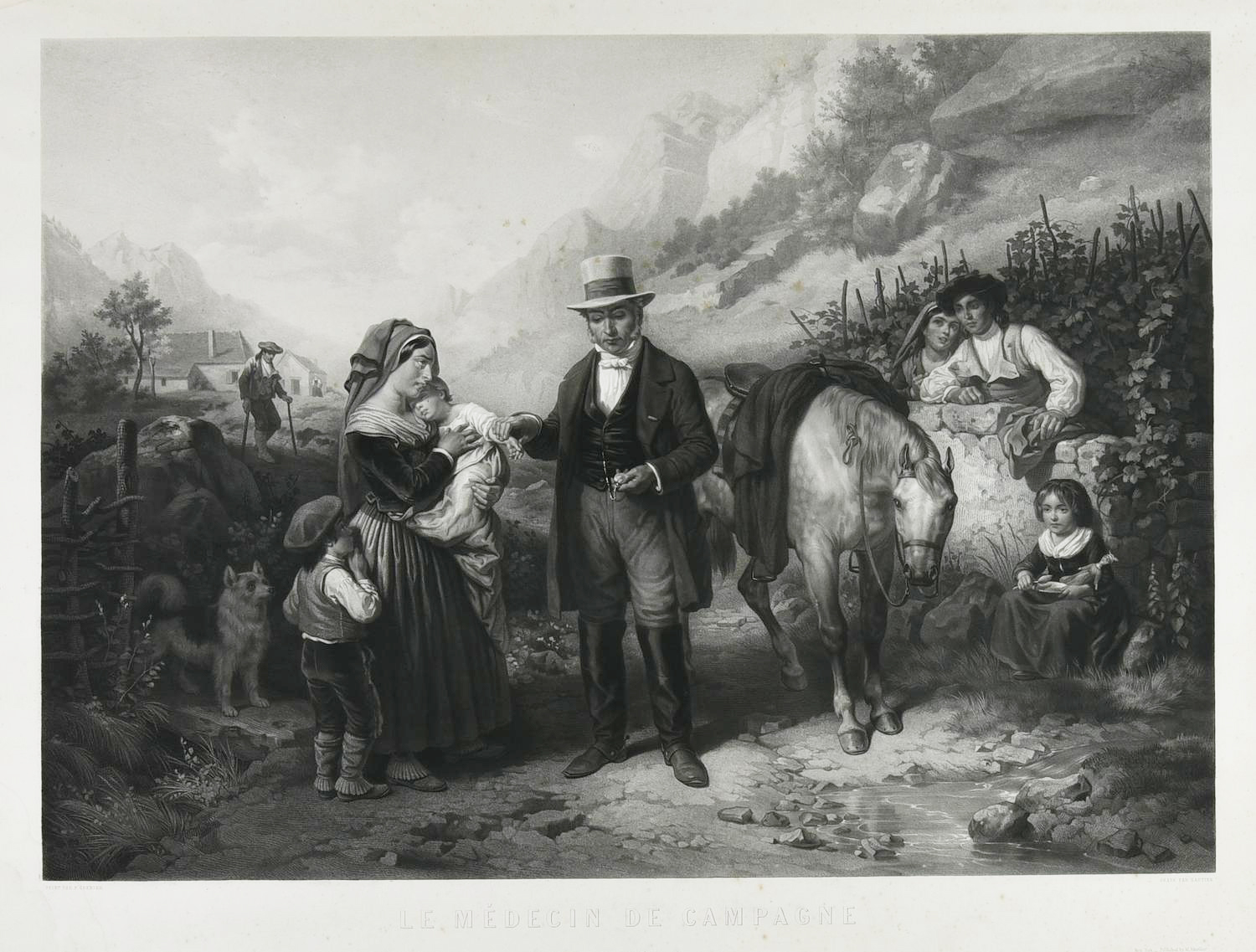 LE MEDICINE DE CAMPAGNE, Parigi 1861 incisione a tecnica mista, cm 82,5x97,5...