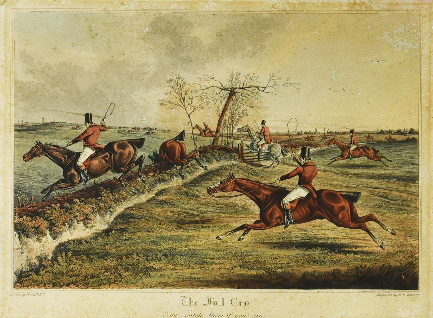 THE FULL CRY, Londra 1830 incisione all'acquatinta con coloritura coeva, cm...