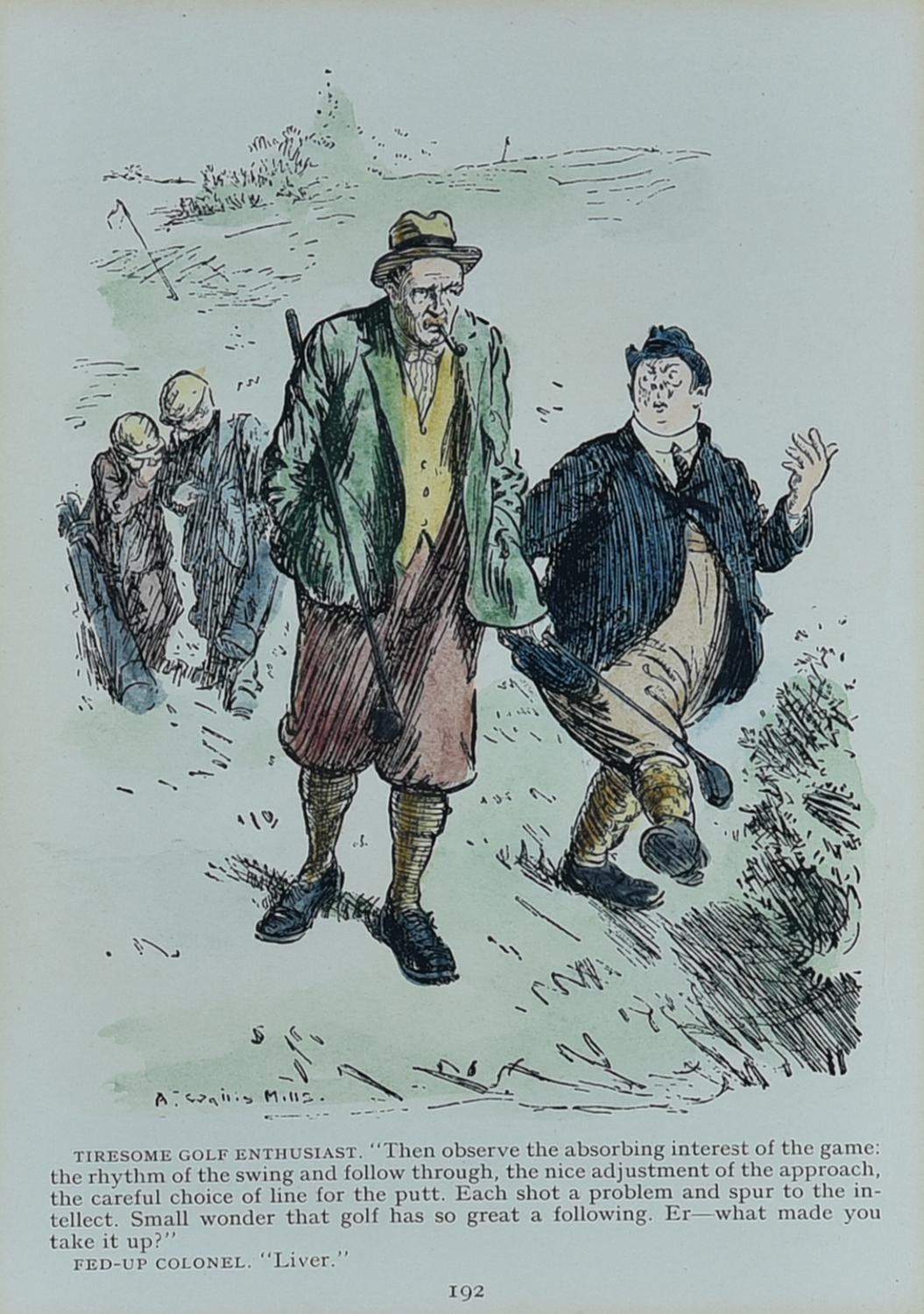 TIRESOME GOLF ENTHUSIAST, 1890 litogrfia con acquarellatura coeva, cm...