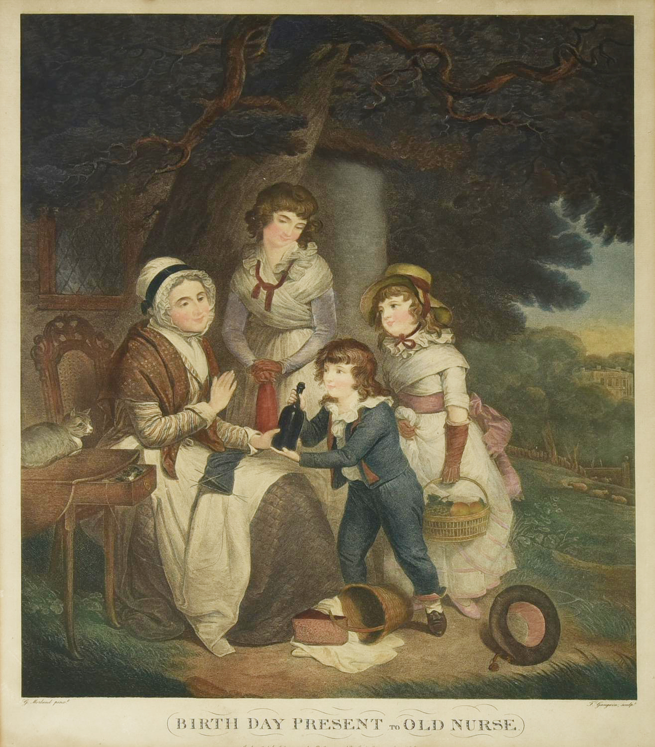 BIRTHDAY PRESENT TO OLD NURSE, 1795 incisione stipple engraving, cm 79x66,5...
