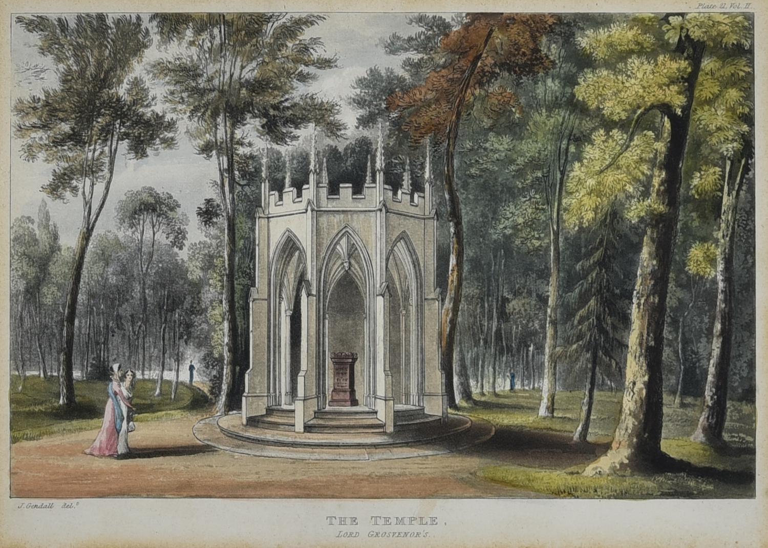 THE TEMPLE, 1824-1827 incisione all'acquatinta con acquarellatura coeva, cm...
