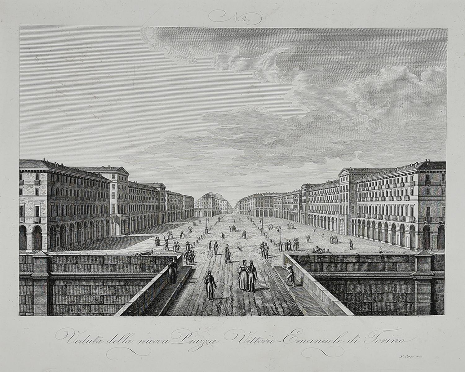 VEDUTA DELLA PIAZZA VITTORIO EMANUELE DI TORINO, Firenze 1845-1850 incisione...