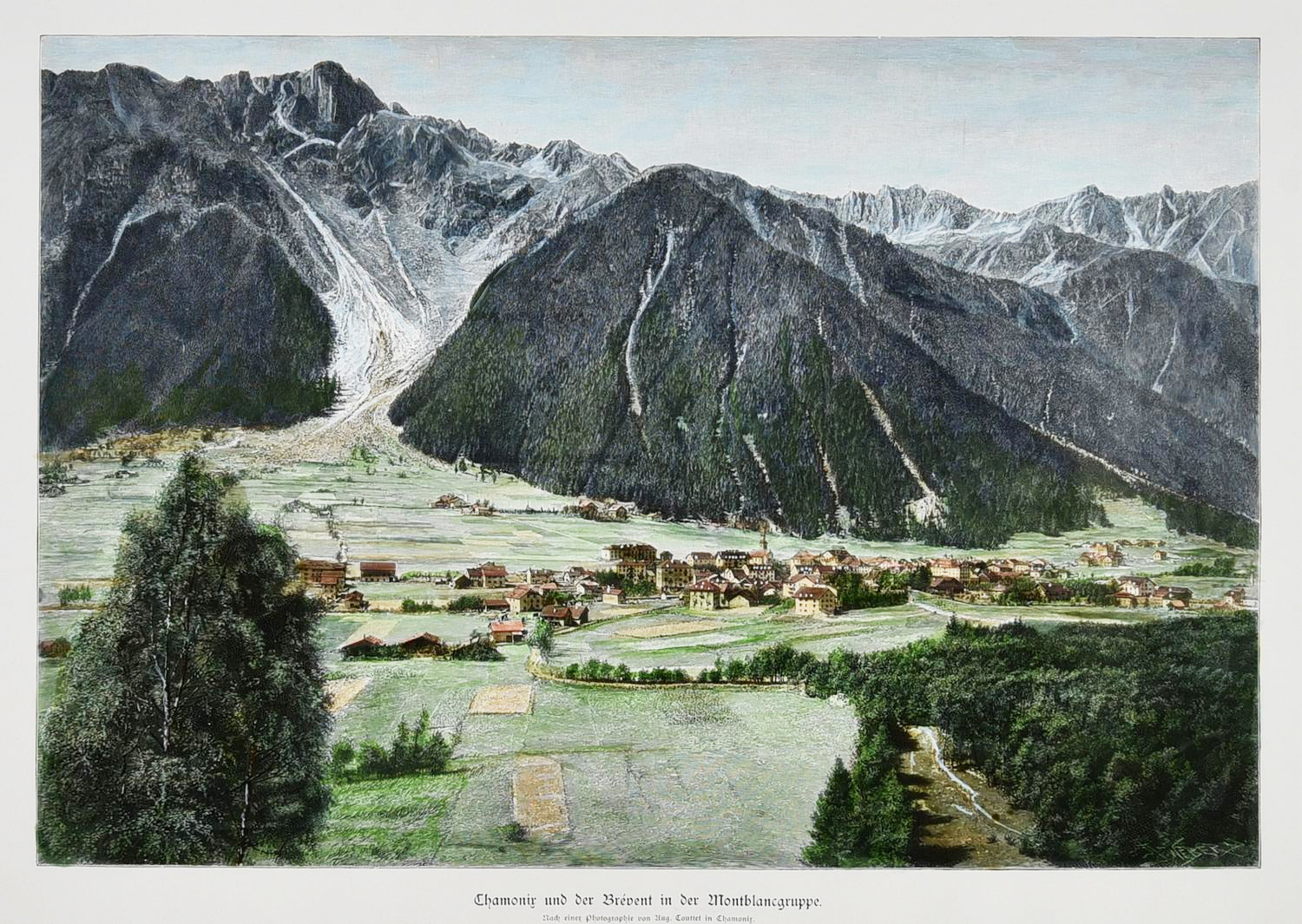 CHAMONIX UND DER BREVENT IN DER MONTBLANCGRUPPE, 1890 litografia con...