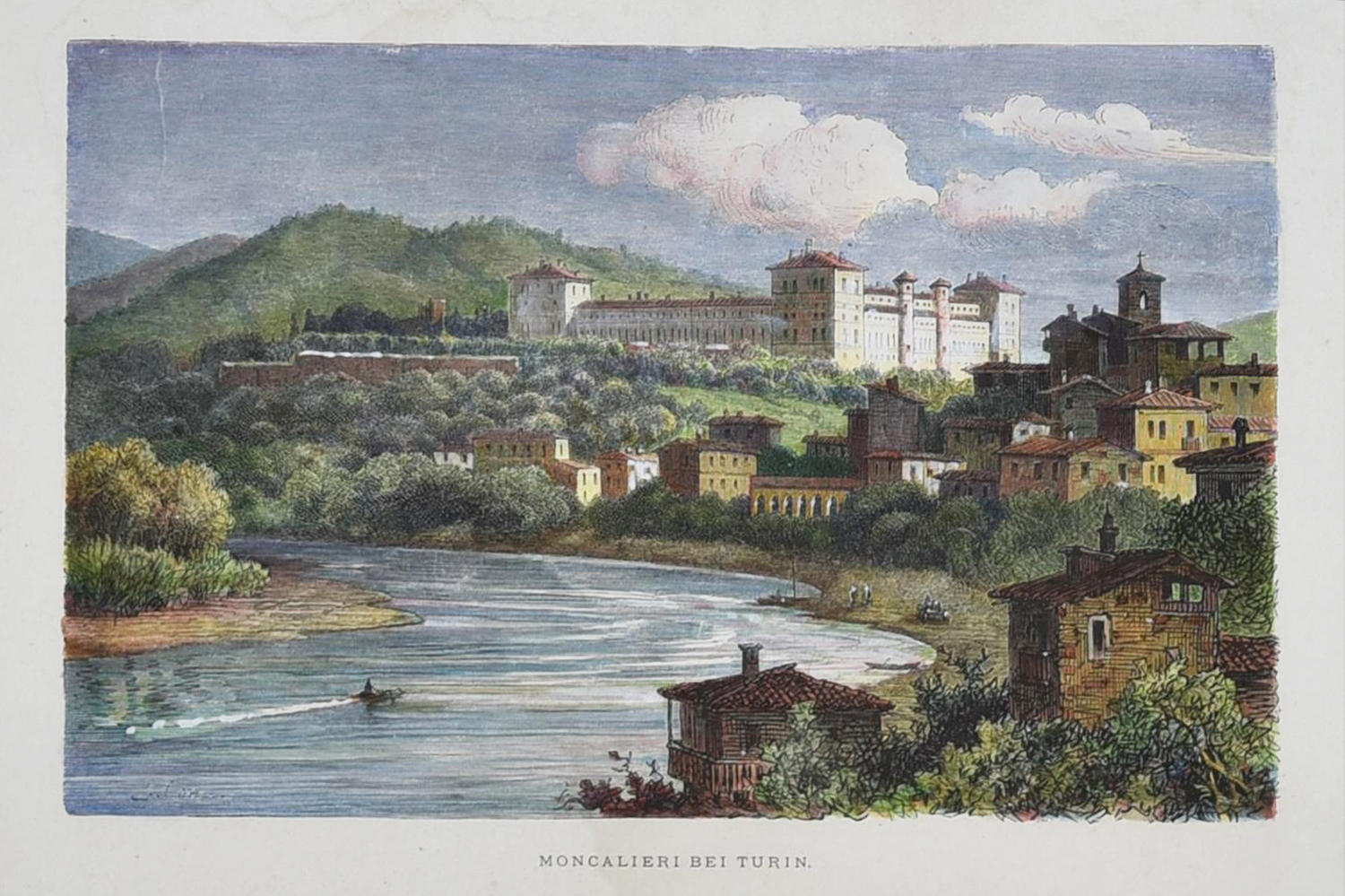 MONCALIERI BEI TURIN, Stoccarda 1876 silografia con acquarellatrura coeva, cm...
