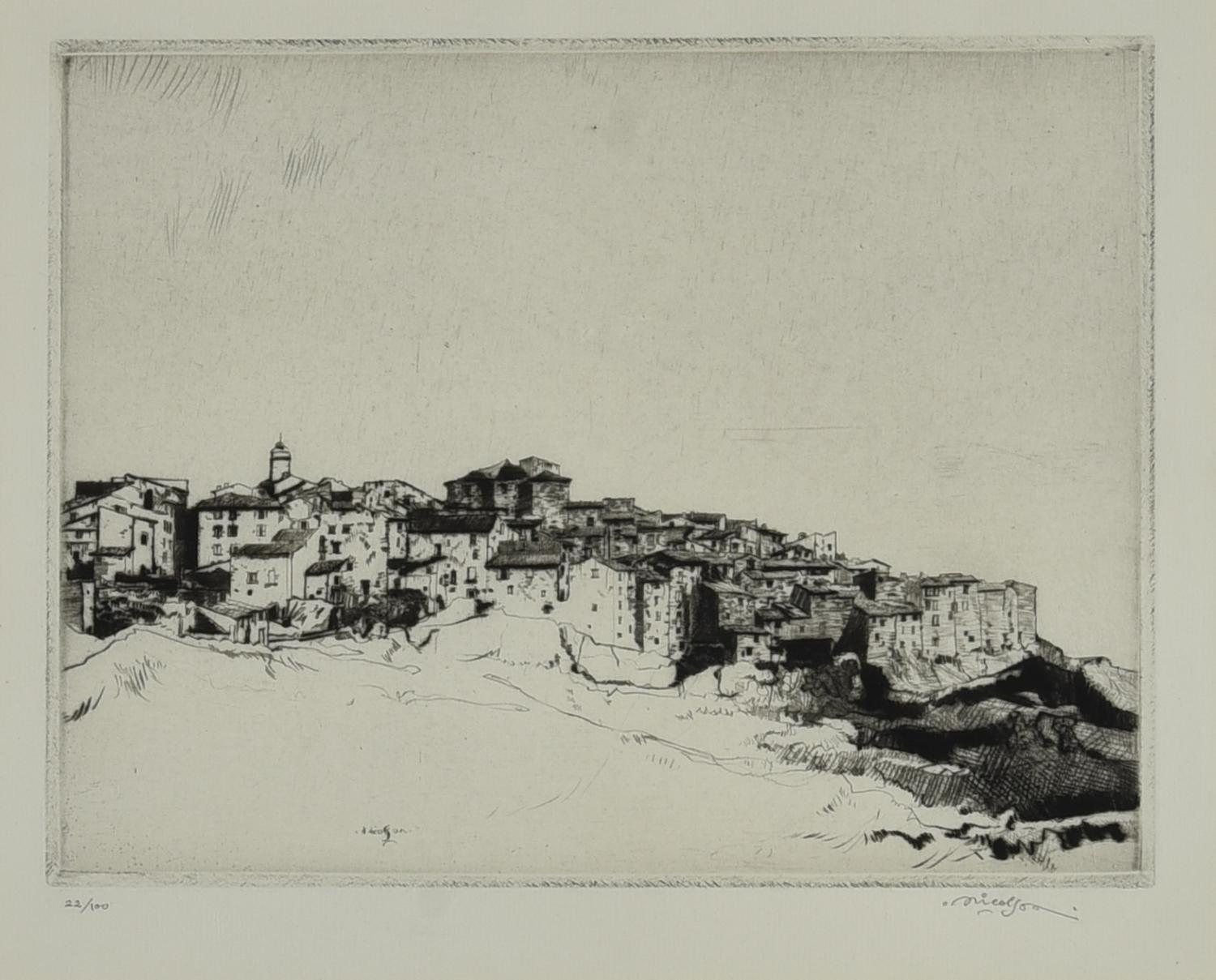 John Nicholson (1891 - 1951) VEDUTA PANORAMICA DI TOURETTE-SUR-LOUP, 1930...