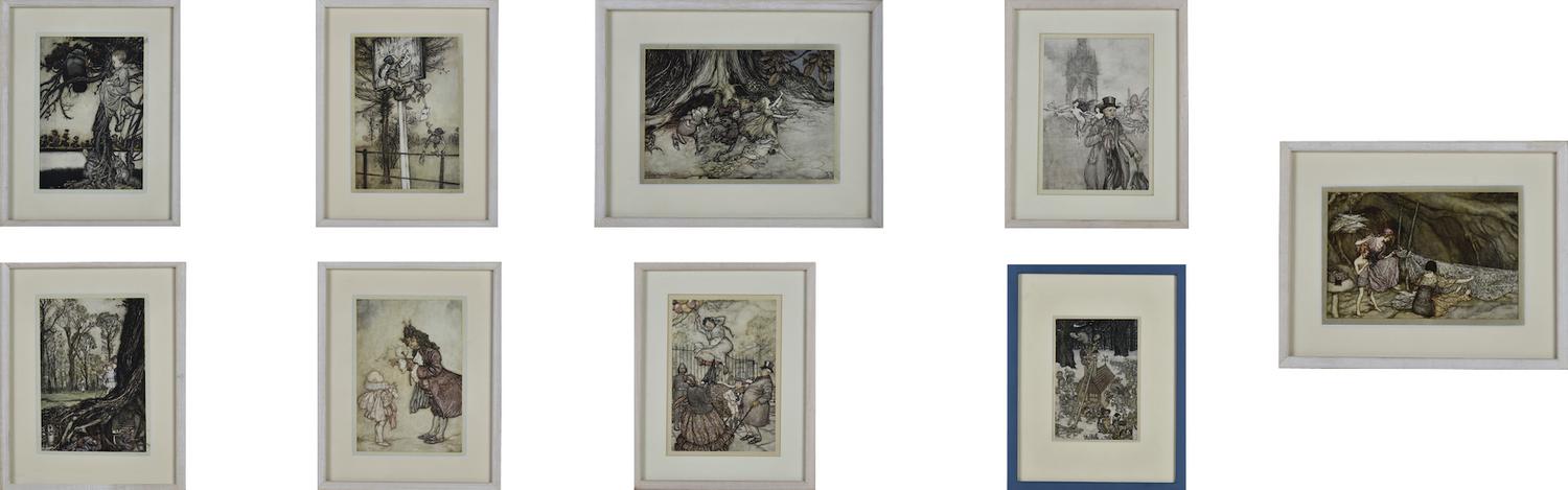 LOTTO DI NOVE CROMOLITOGRAFIE, 1906 dimensioni varie, in cornice sul retro di...
