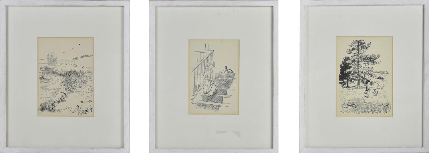LOTTO DI TRE LITOGRAFIE TRATTE DA "WINNIE THE POOH", 1926 cm 25,5x21,7...
