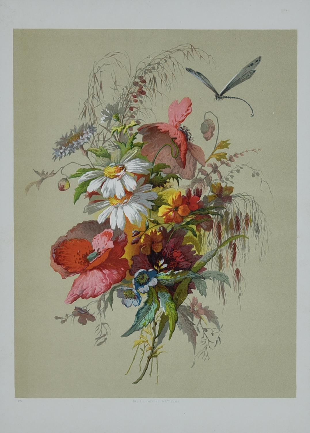 BOUQUET DI FIORI MISTI, Parigi 1893 cromolitografia, cm 52x42 (con cornice)...