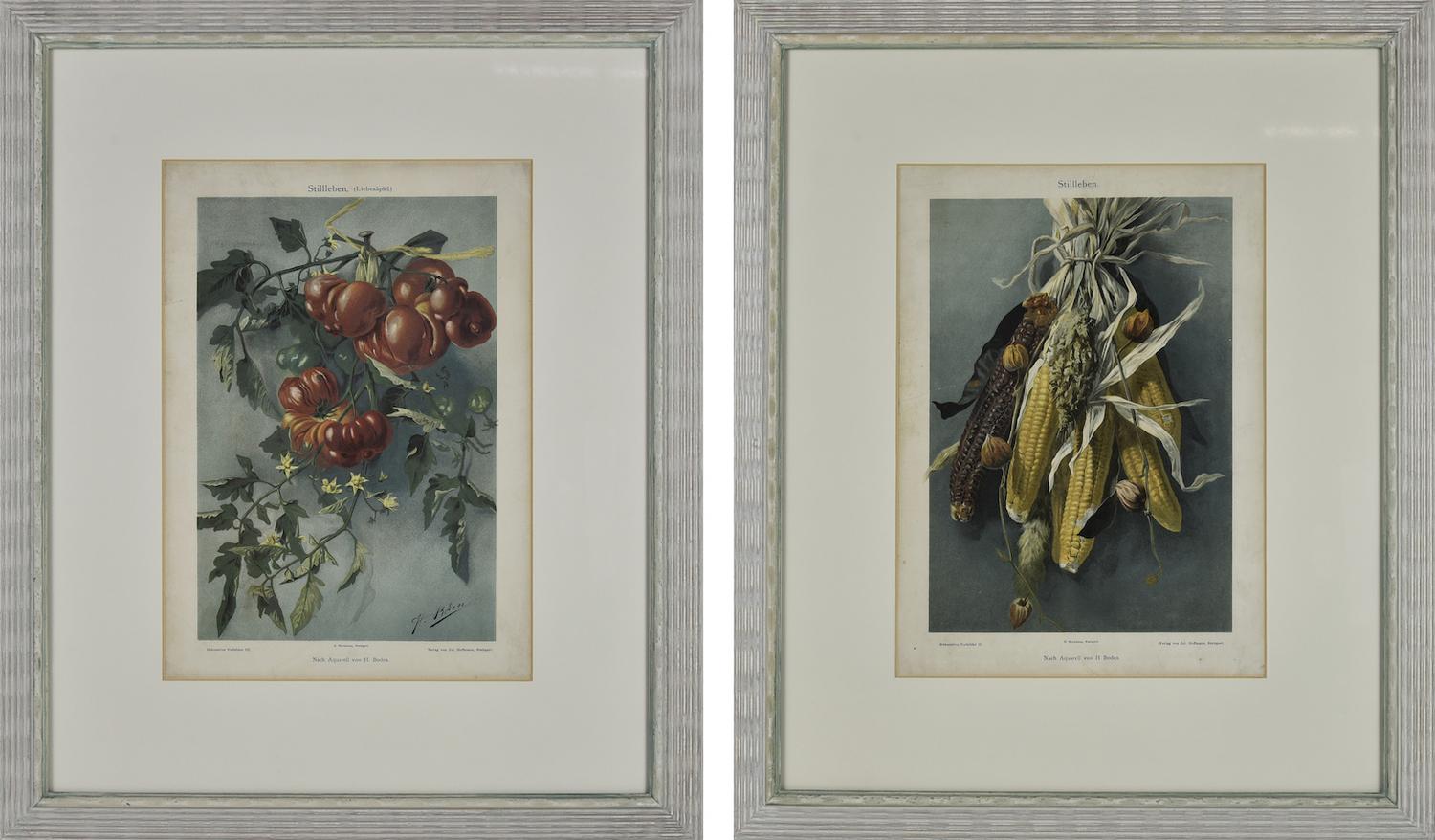 COPPIA DI NATURE MORTE, Stoccarda 1880 circa cromolitografia, cm 54x45...