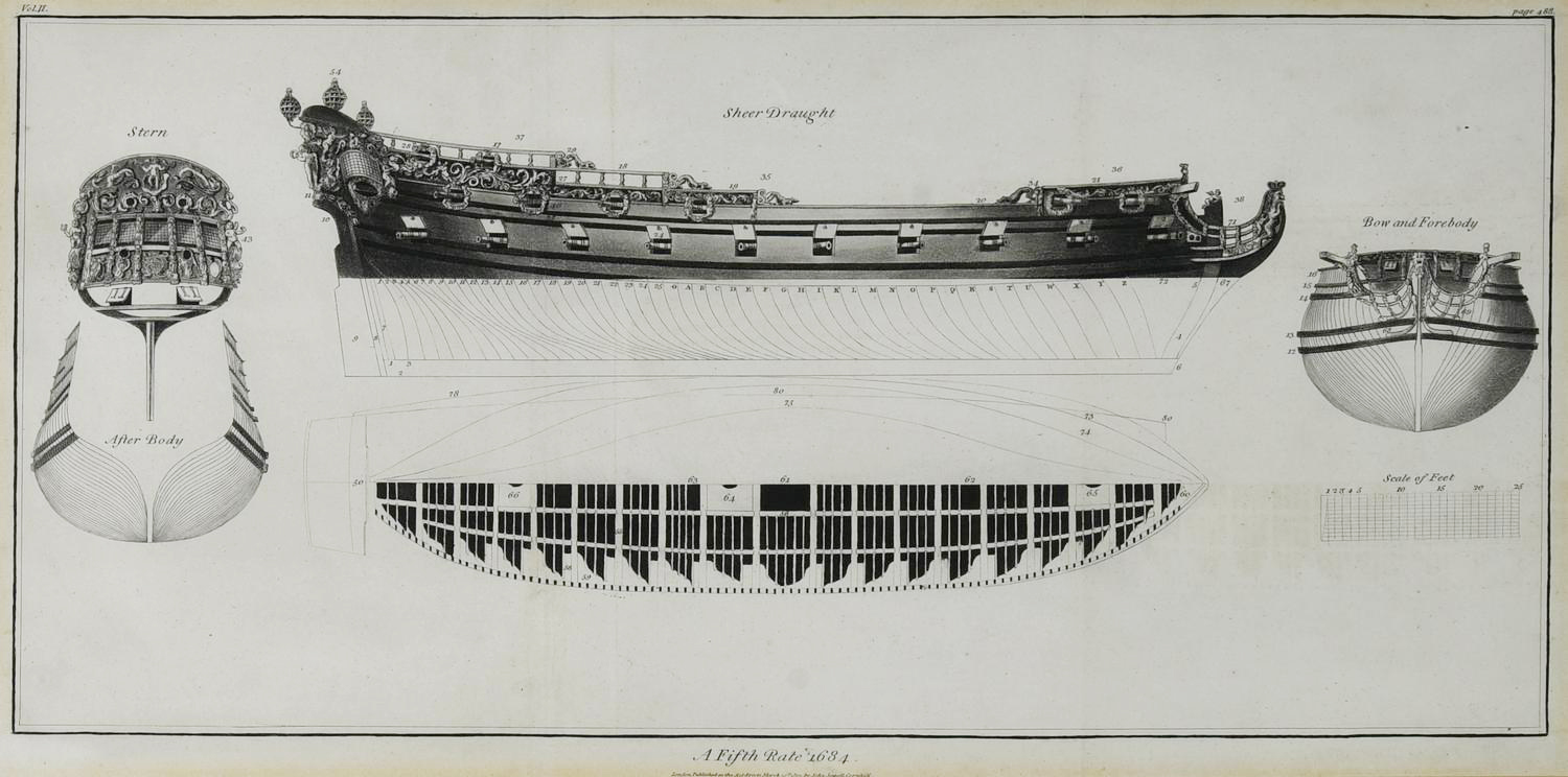 A FOURTH RATE OF THE SECOND CLASS 1684, Londra 1802 incisione all'acquaforte...