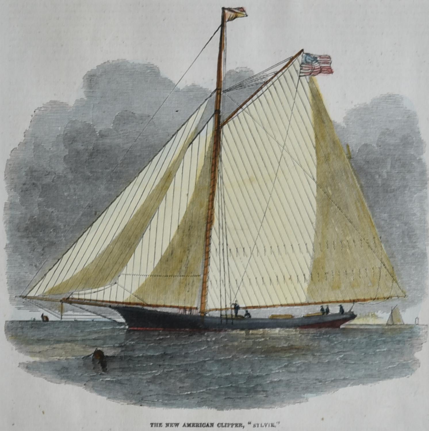 THE NEW AMERICAN CLIPPER "SYLVIE", 1853 silografia con acquarellatura coeva,...