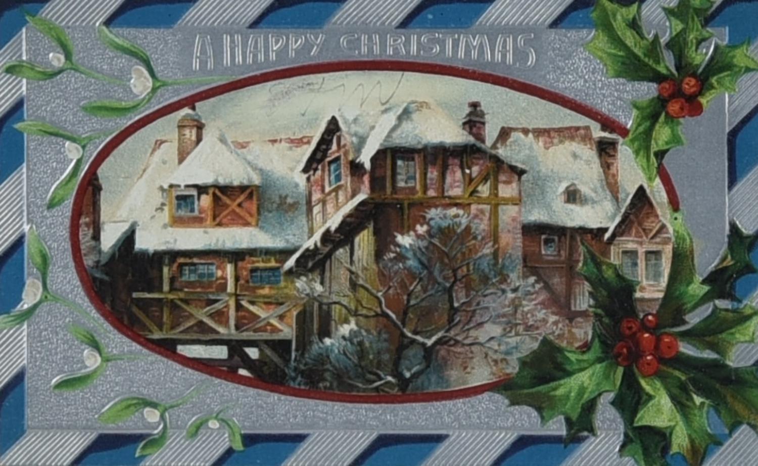 A HAPPY CHRISTMAS, epoca primi del XX secolo cromolitografia, cm 21x27 (con...