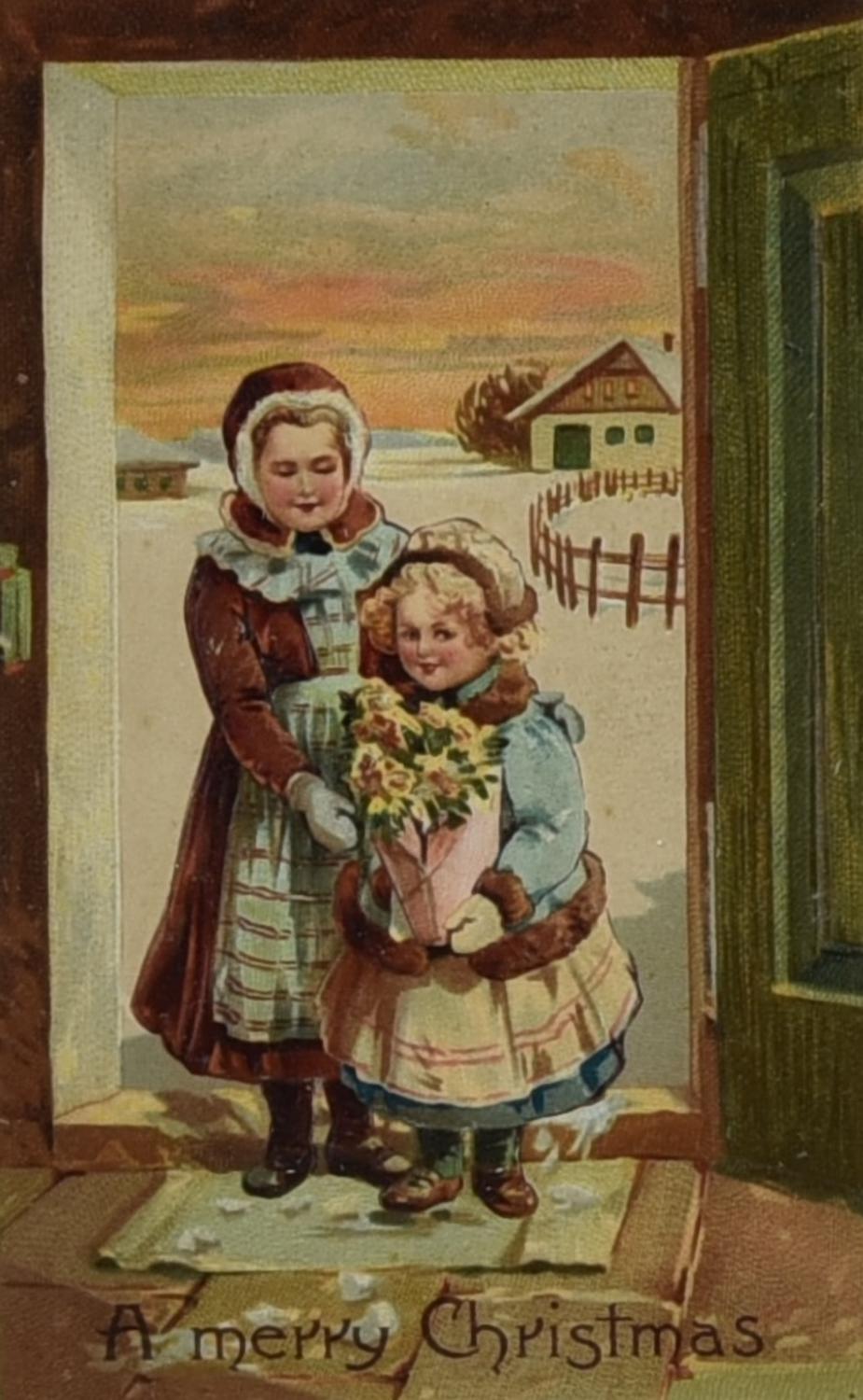 A MERRY CHRISTMAS, 1908 cromolitografia, cm 27x22 (con cornice) Cartolina...