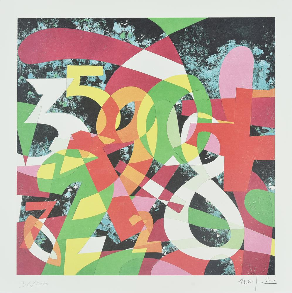 Ugo Nespolo (1941) INTRECCI litografia su carta acquerello, cm 48x48; es....