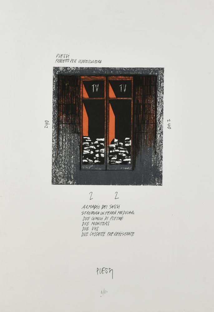 Fabrizio Plessi (1940) PROGETTO PER VIDEOSCULTURA serigrafia, cm 50x35; es....