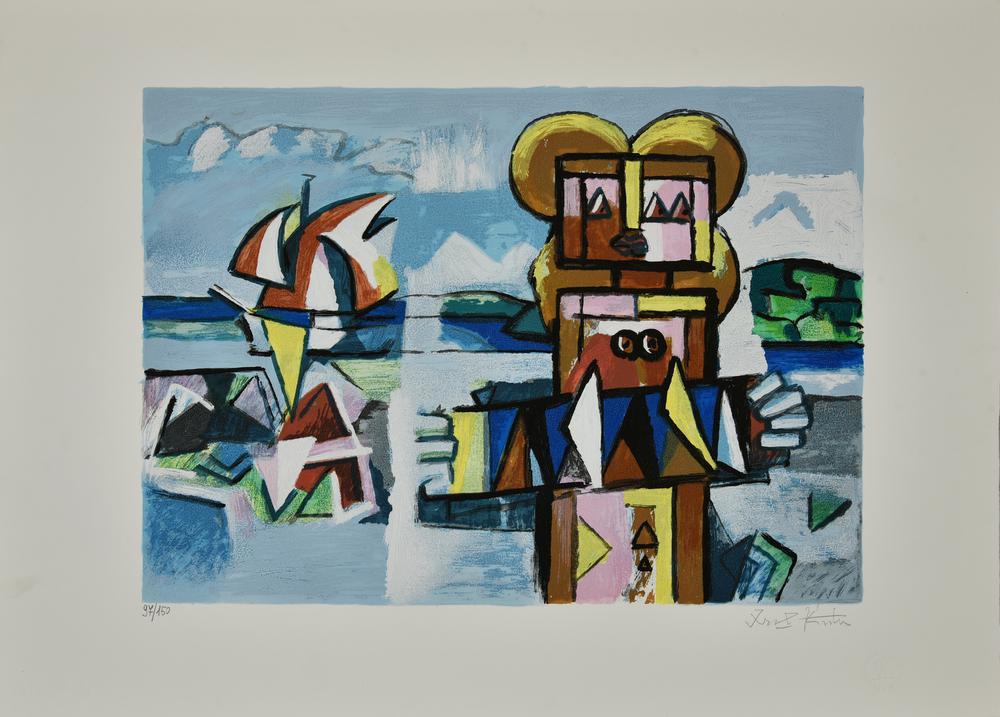 Ibrahim Kodra (1918 - 2006) FISARMONICA E VELINO serigrafia materica, cm...