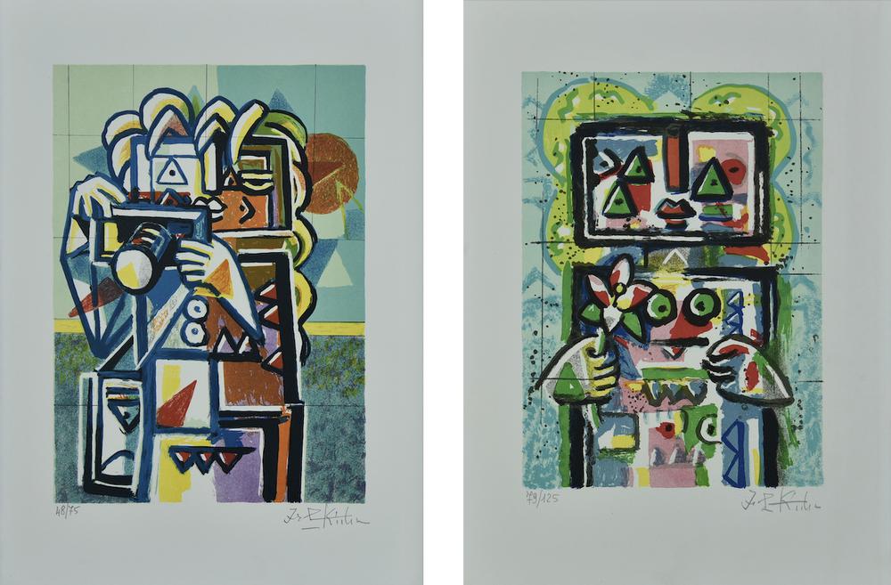 Ibrahim Kodra (1918 - 2006) COPPIA DI SERIGRAFIE SENZA TITOLO serigrafia, cm...