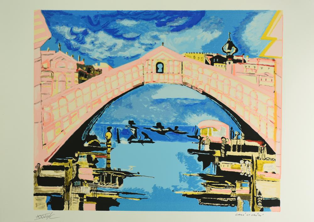 Remo Brindisi (1918 - 1996) VENEZIA, PONTE DI RIALTO serigrafia su carta, cm...