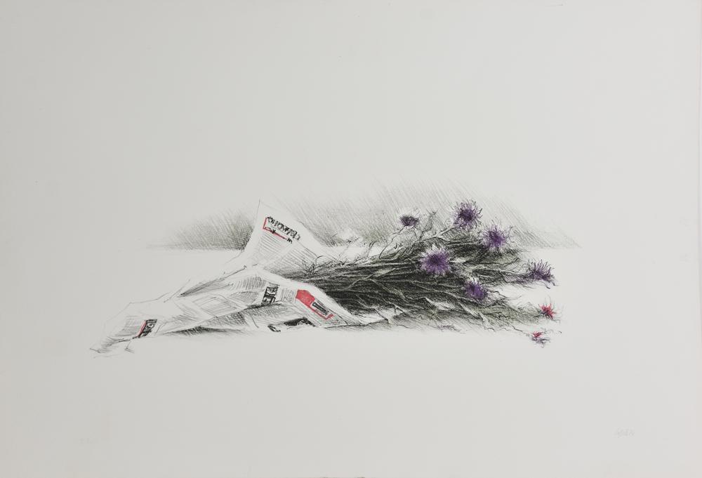 Giovanni Cappelli (1923 - 1994) FIORI NEL GIORNALE, 1974 litografia, cm...