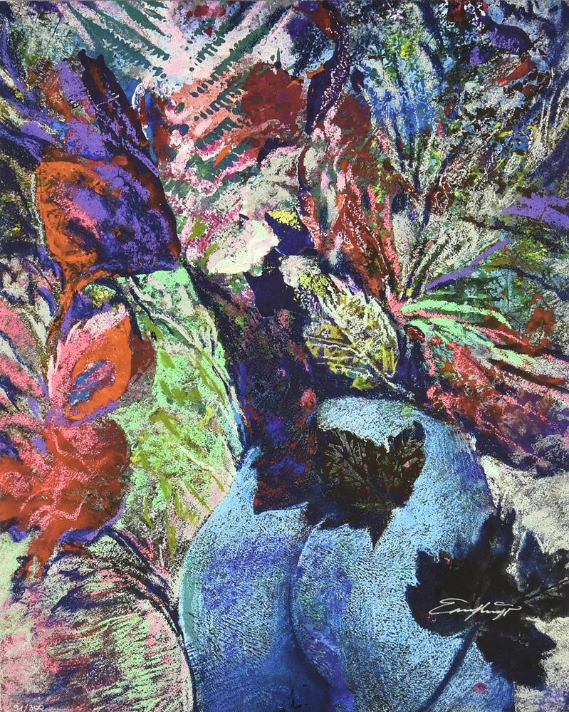 Ernst Fuchs (1930 - 2015) LE POPPO EN VASE giclee su tela, cm 68x55; es....
