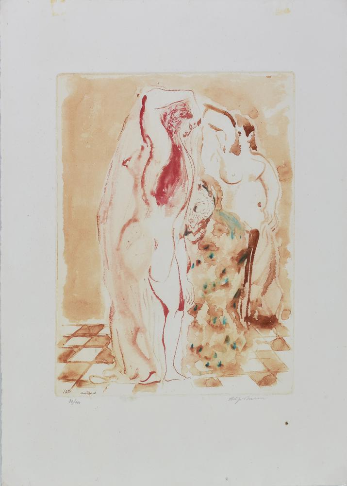 Aligi Sassu (1912 - 2000) LA RUFFIANA acquaforte-acquatinta, cm 33x25, su...