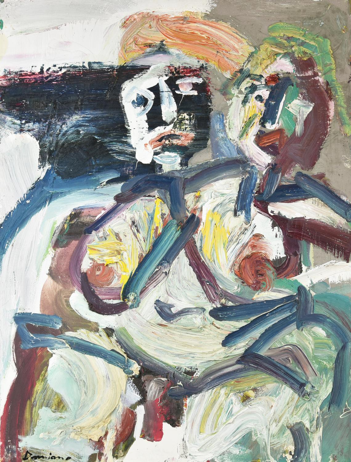 Bernard Damiano (1926 - 2000) COPPIA, 1978 olio su tela, cm 80x60 firma sul...