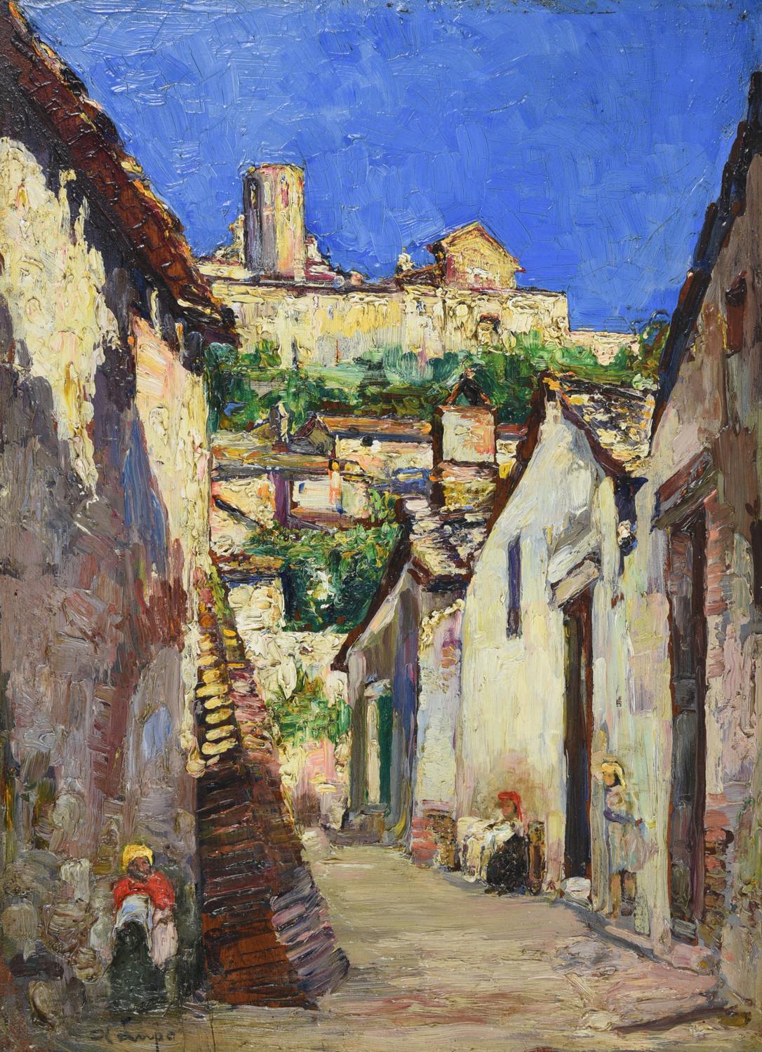 Alessandro Lupo (1876 - 1953) STRADA DI PAESE olio su faesite, cm 43x31 firma
