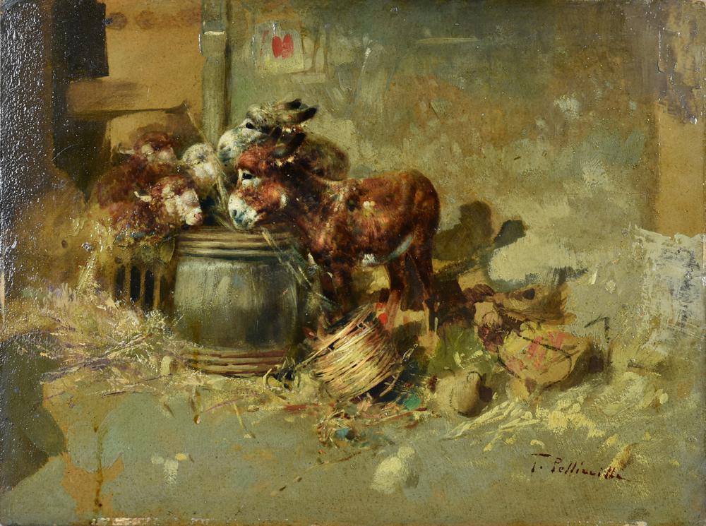 Tito Pellicciotti ASINELLI olio su cartoncino, cm 28,5x39 firma sul retro:...