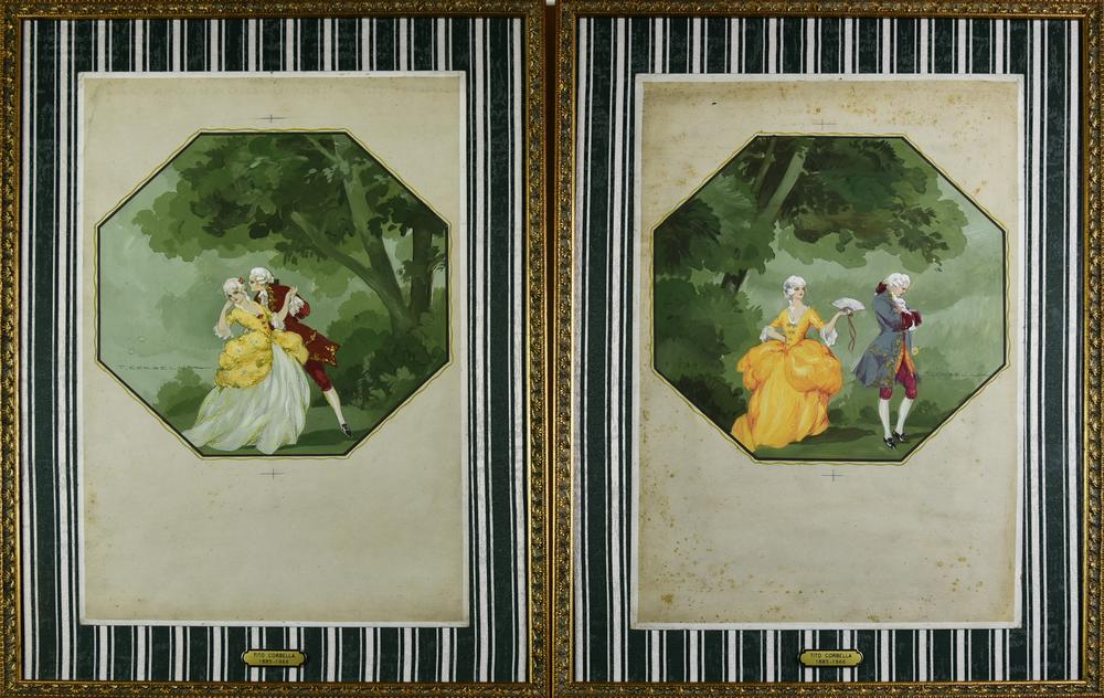 Tito Corbella COPPIA DI BOZZETTI PER CARTOLINE, 1920 acquerello e matita su...