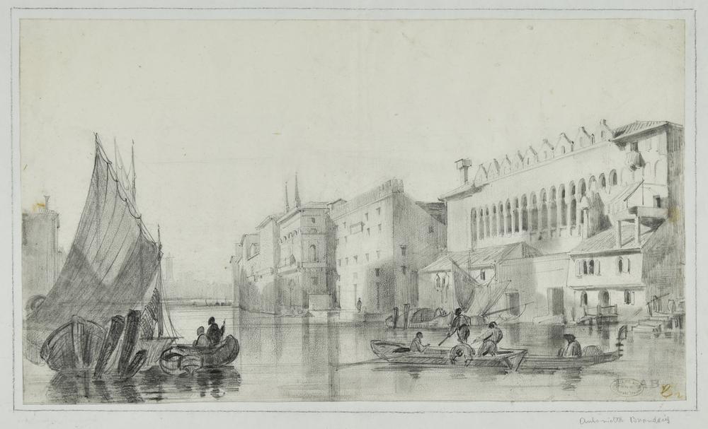 Antonietta Brandeis CANAL GRANDE CON GONDOLE matita e carboncino su carta, cm...