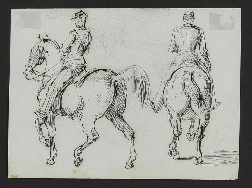 Emilio Lapi BOZZETTO CON COPPIA DI CAVALIERI china nera su carta, cm 9,6x13