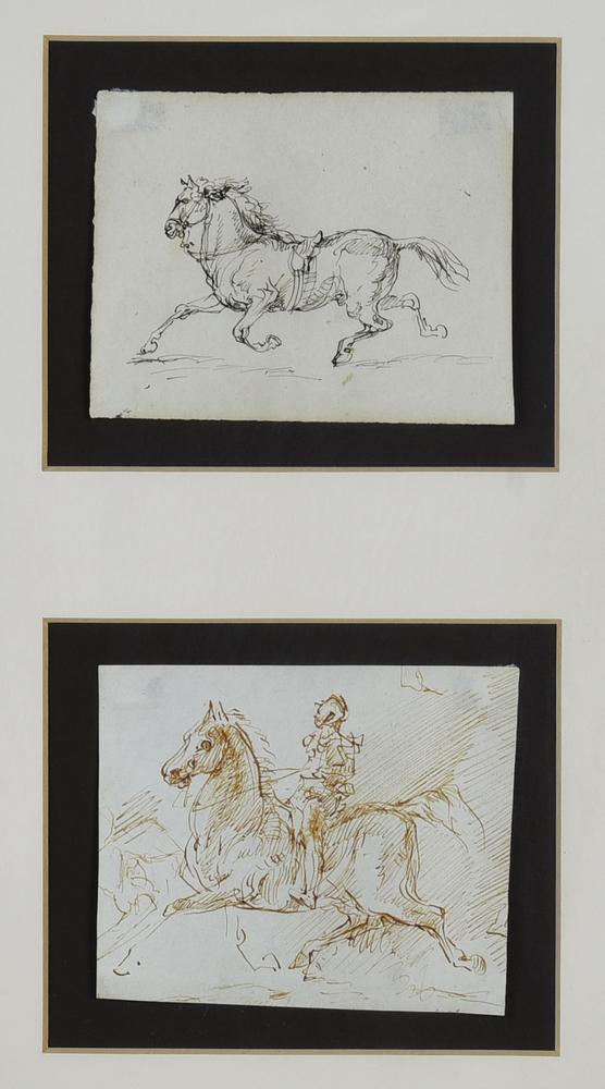 Emilio Lapi BOZZETTI UNO CON CAVALLO E L'ALTRO CON CAVALIERE china nera e...