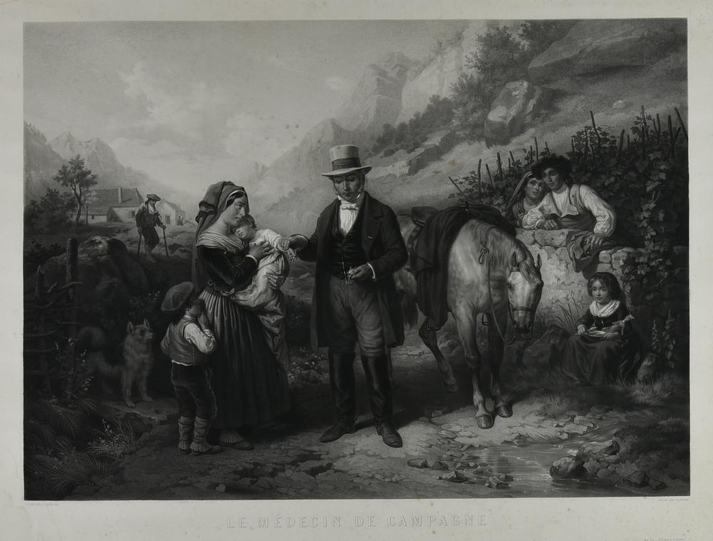 LE MEDICINE DE CAMPAGNE, Parigi 1861 incisione a tecnica mista, cm 82,5x97,5...