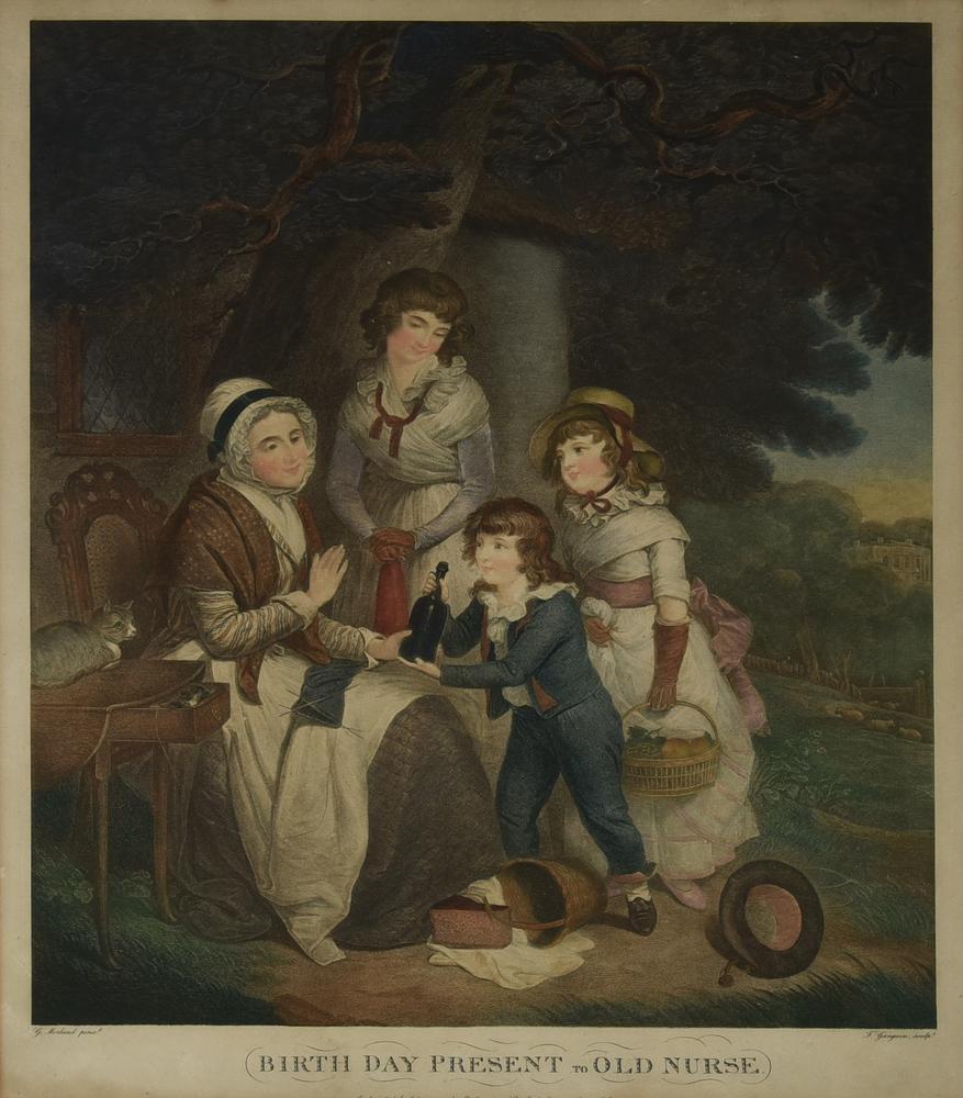 BIRTHDAY PRESENT TO OLD NURSE, 1795 incisione stipple engraving, cm 79x66,5...