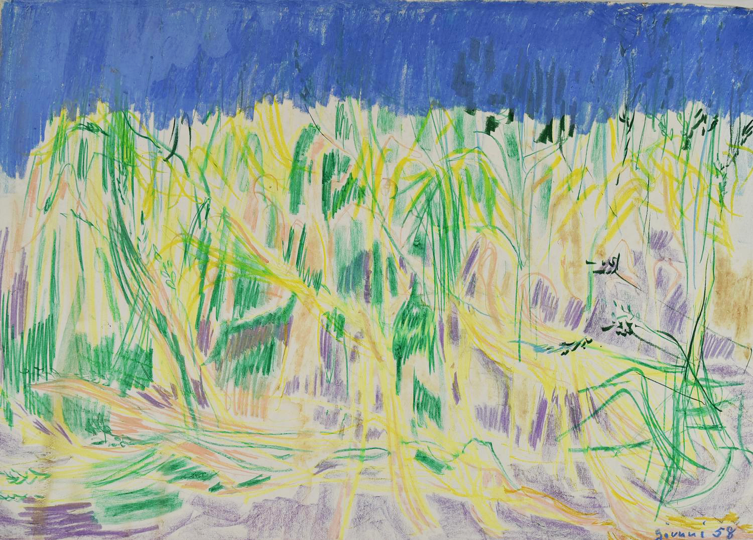 Piero Giunni (1912 - 2000) GRANO VERDE, 1958 pastello su carta, cm 50x70...