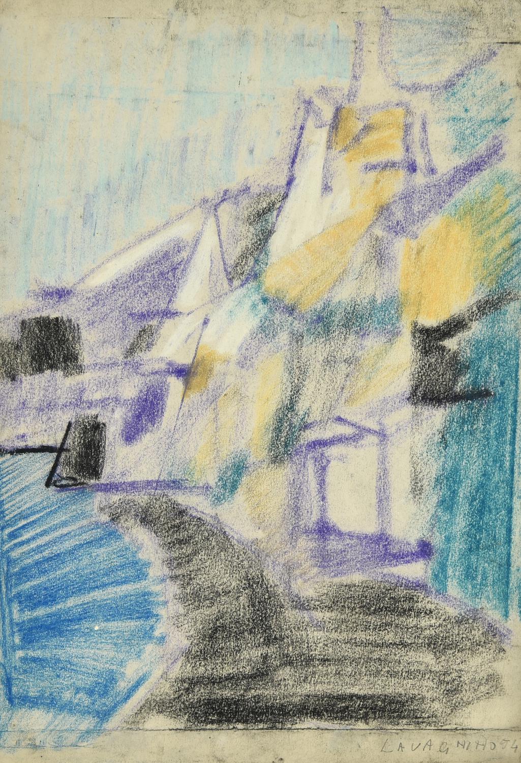 Pierluigi Lavagnino (1933 - 1999) PAESAGGIO - ROCCE A ZOAGLI, 1954 pastello...