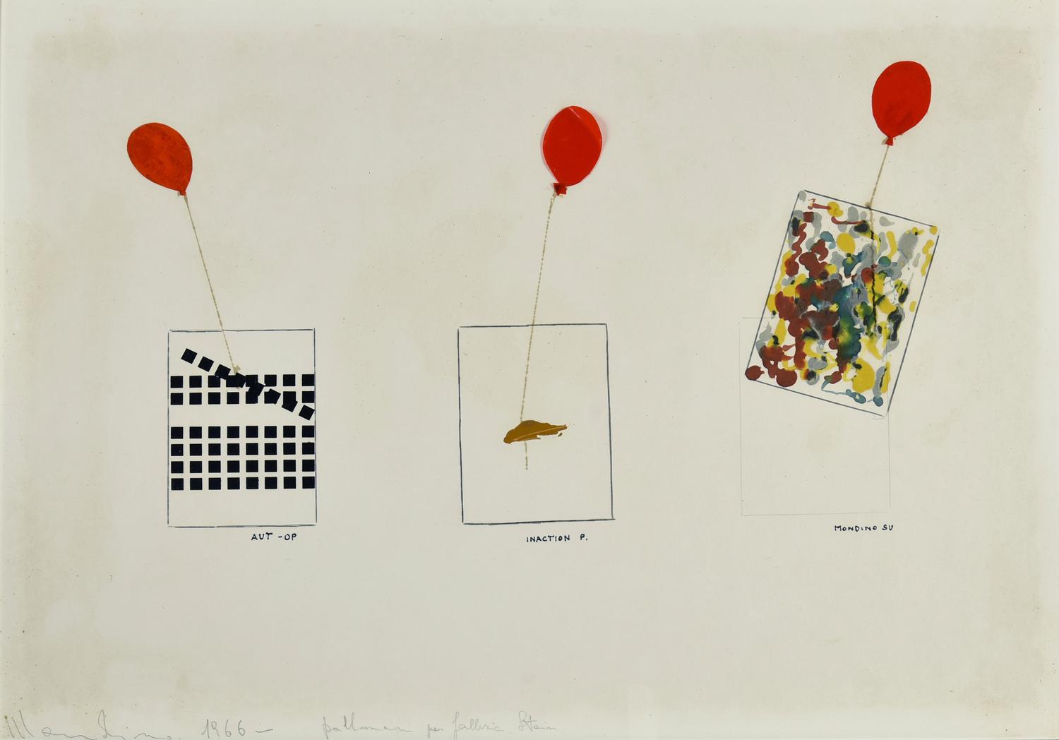 Aldo Mondino (1938 - 2005) PALLONCINI PER GALLERIA STEIN, 1966 tecnica mista...