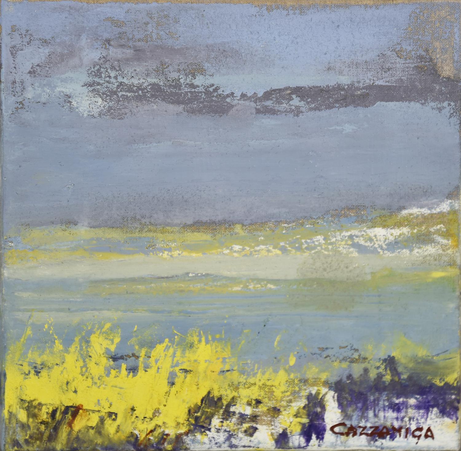 Giancarlo Cazzaniga (1930 - 2013) GINESTRE AL CONERO olio su tela, cm 20x20...