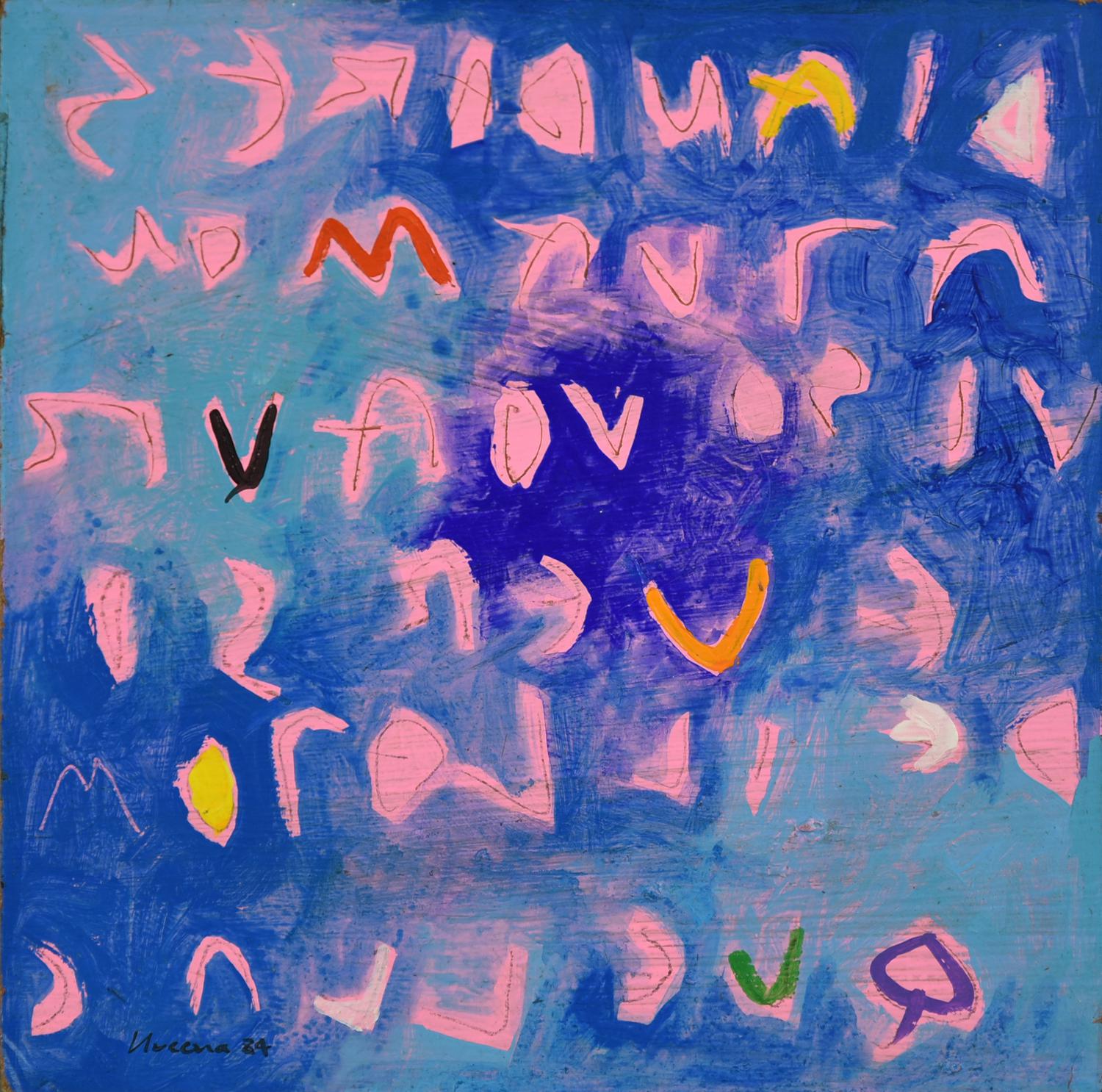 Renzo Nucara (1955) SCRITTURA, 1984 acrilico su masonite, cm 20x20 firma e...