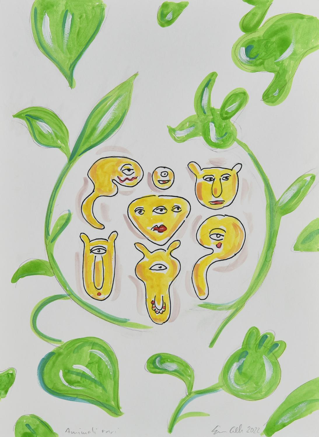 Gianni Cella (1953) ANIMALI RARI, 2022 tecnica mista su cartoncino, cm...