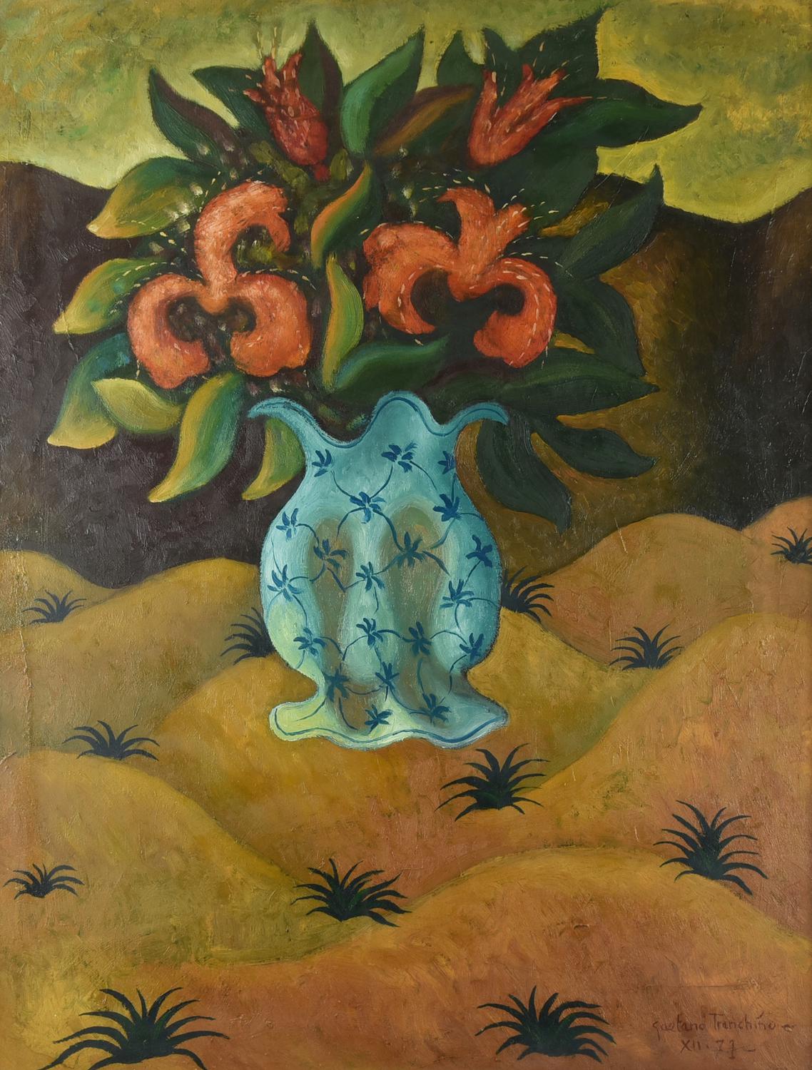 Gaetano Tranchino (1938) VASO DI FIORI, 1971 olio su tela, cm 80x60 firma e data